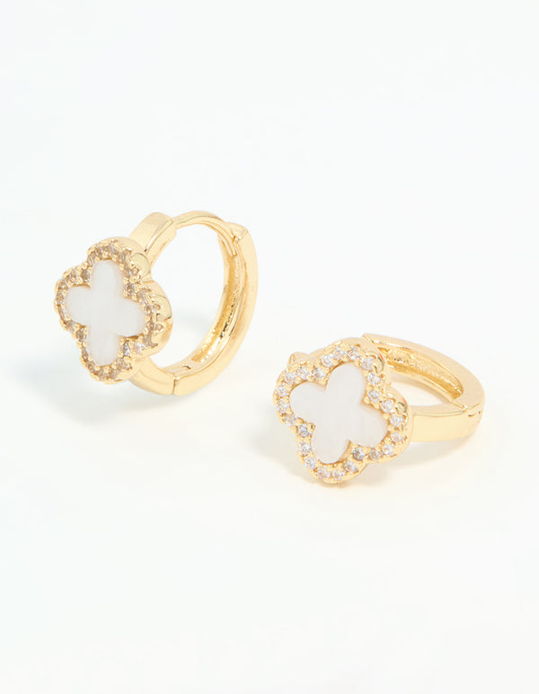 Gold Plated Diamante Mini Flower Huggie Earrings