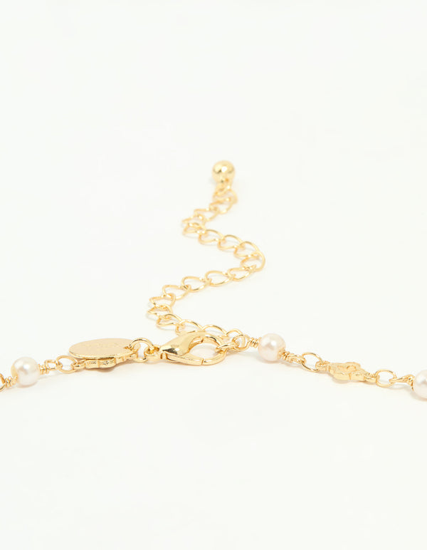 Gold Plated Pearl Flower Outline Necklace