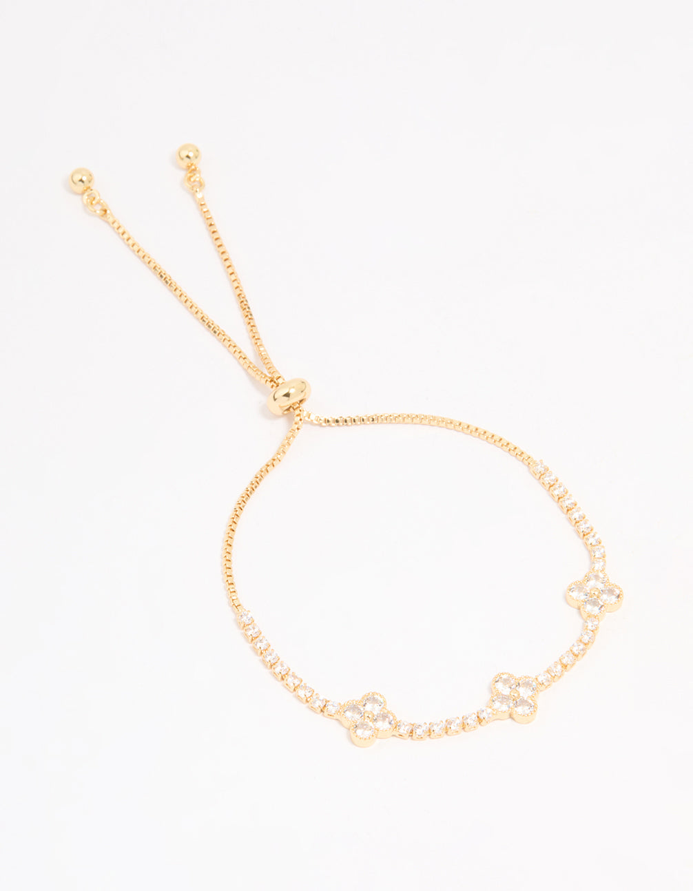 Gold Plated Cubic Zirconia Triple Flower Toggle Bracelet