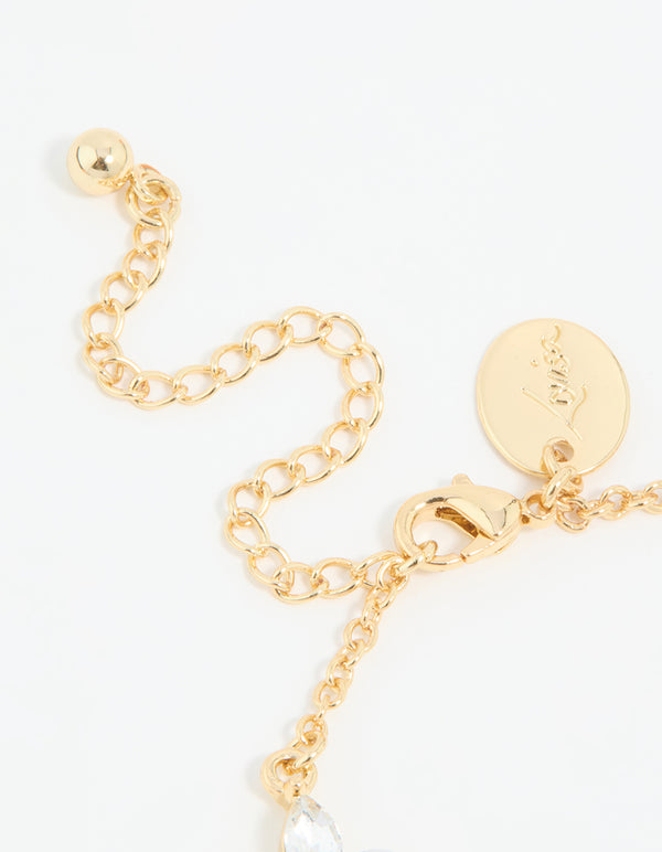 Gold Plated Diamante Mixed Flower Bracelet