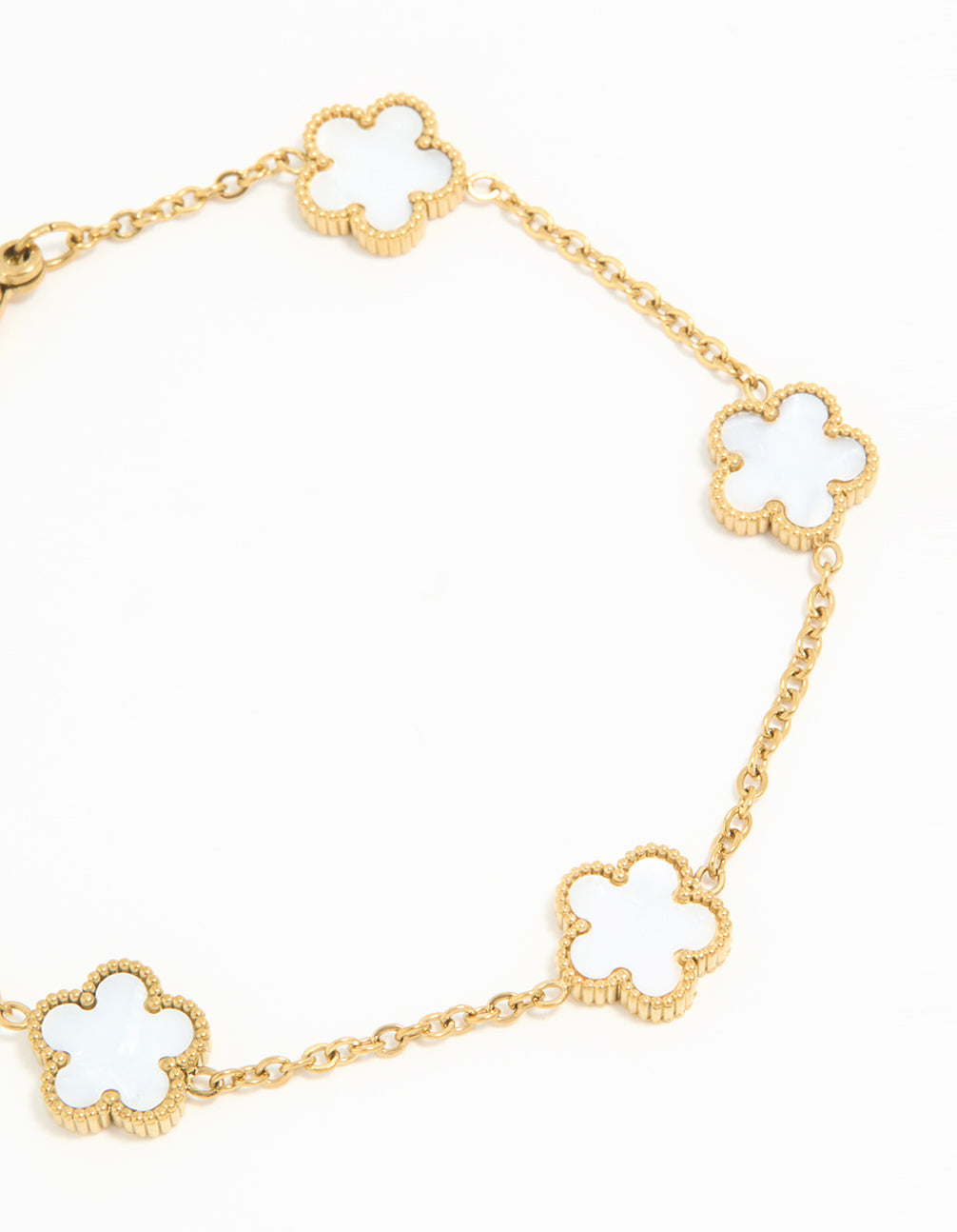 Waterproof Gold Plated Stainless Steel Ivory Inlay Flower Petals Charm Bracelet