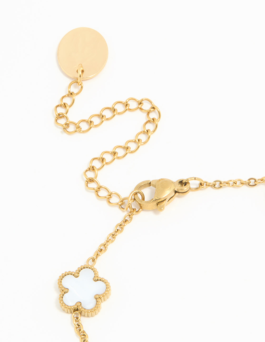 Waterproof Gold Plated Stainless Steel Ivory Inlay Flower Petals Charm Bracelet
