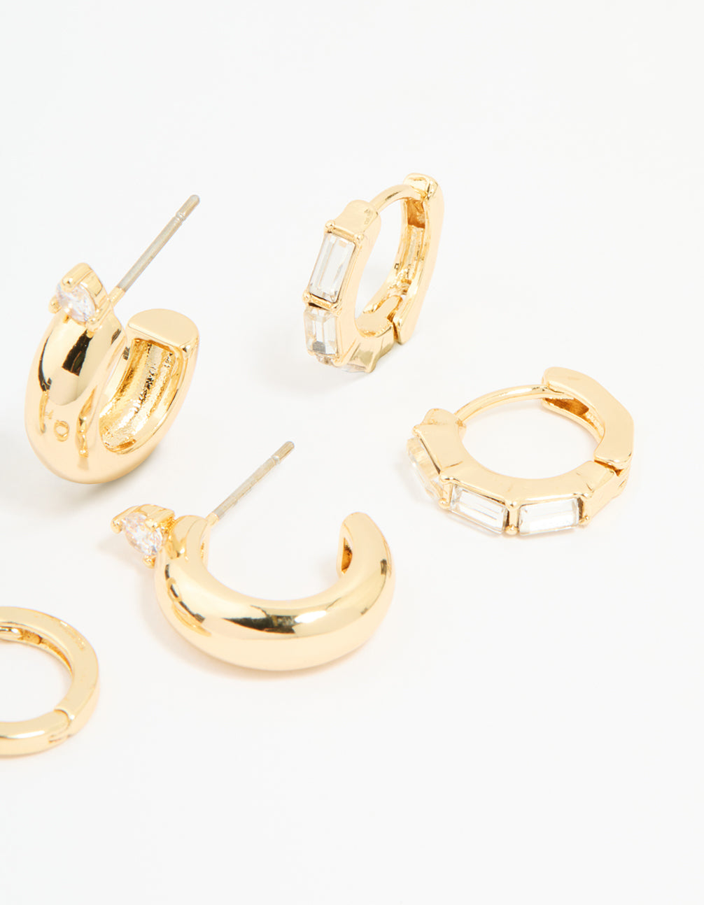 Gold Plated Brass Cubic Zirconia Huggie & Stud Earrings 4-Pack