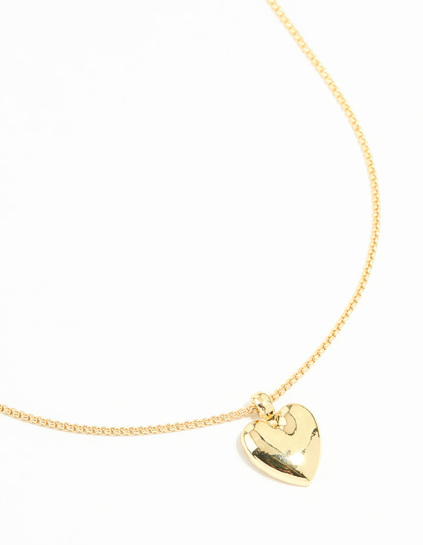 Gold Plated Brass Puffy Heart Pendant Necklace