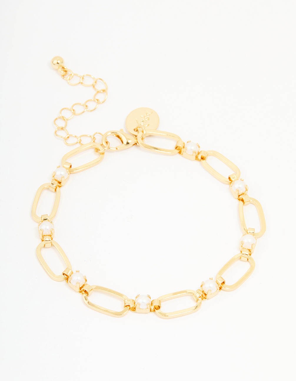 Gold Plated Brass Pearl Oval Link Chain Bracelet