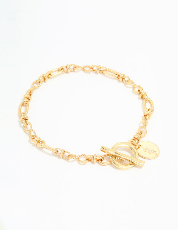 Gold Plated Brass Plain Chain T & O Bracelet