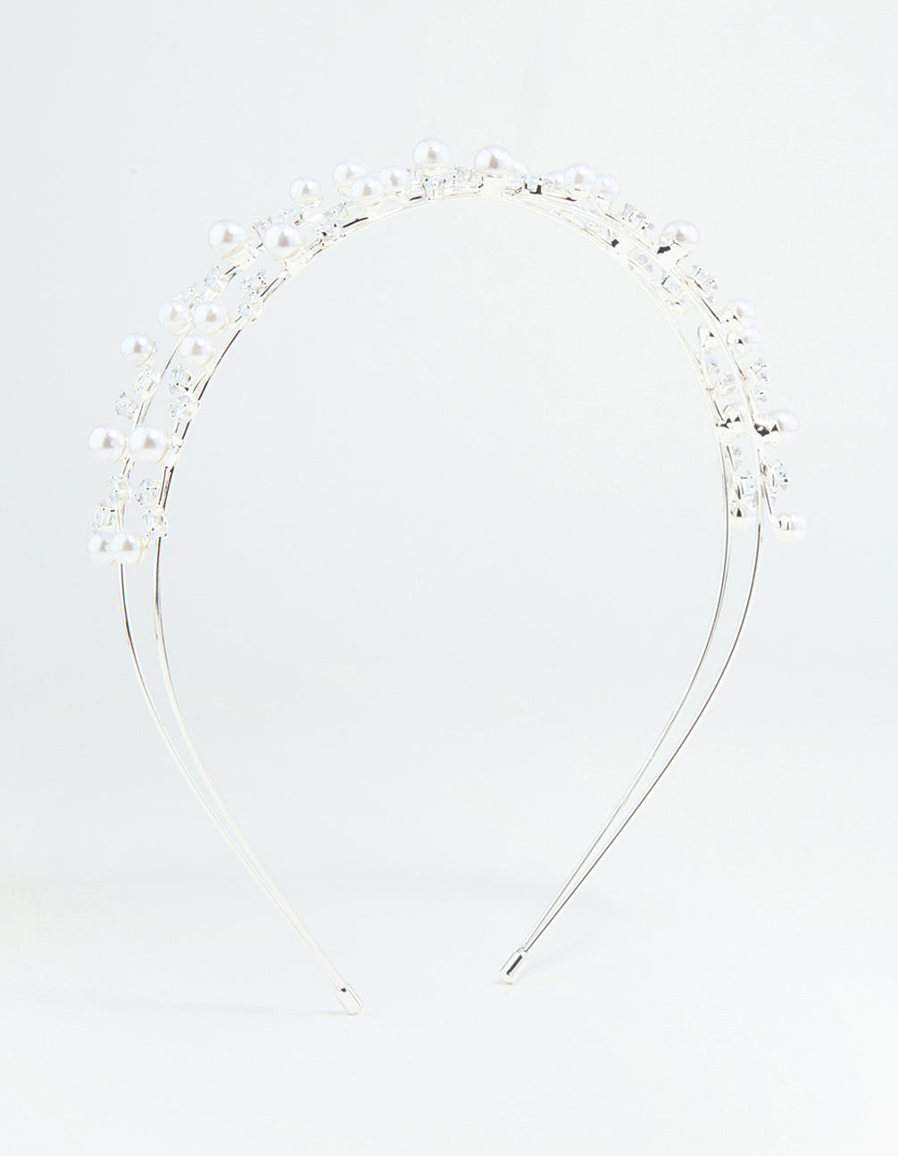 Silver Leaf Diamante Pearl Wire Layered Headband