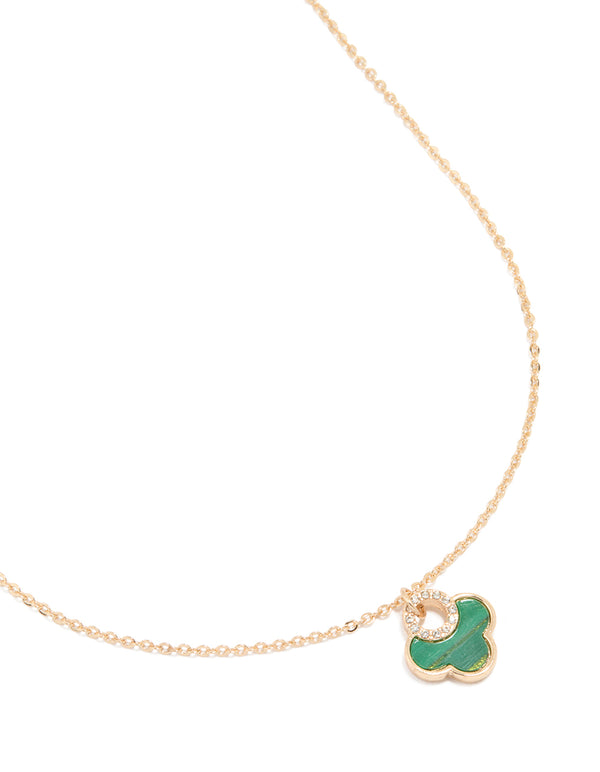 Gold Lovely Green Flower Petal Necklace