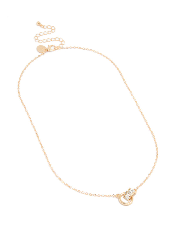 Gold Diamante Circle Pendant Necklace