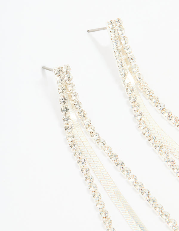 Silver Diamante Snake Chain Drop Earrings