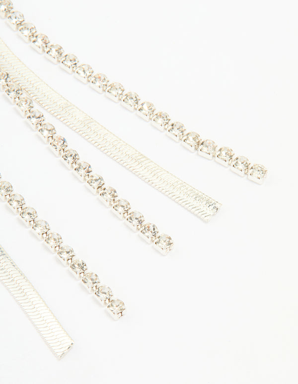Silver Diamante Snake Chain Drop Earrings