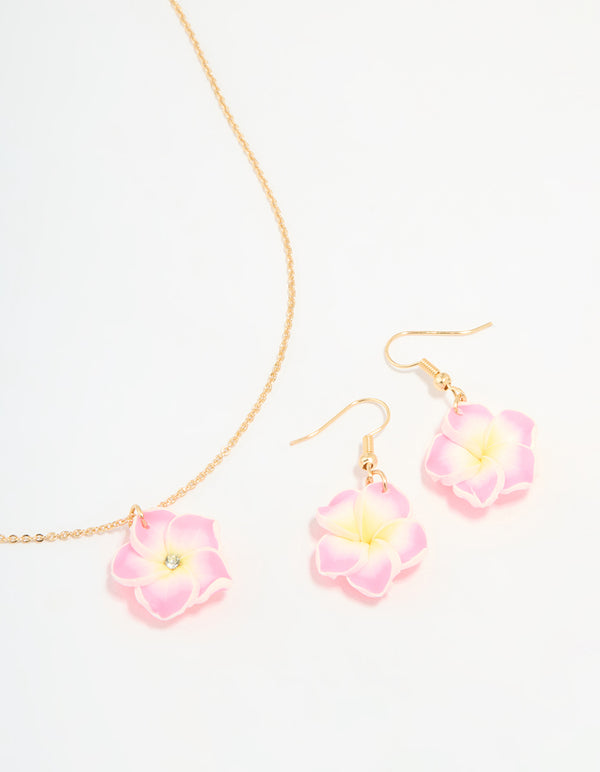 Kids Frangipani Flower Necklace & Earrings Pack
