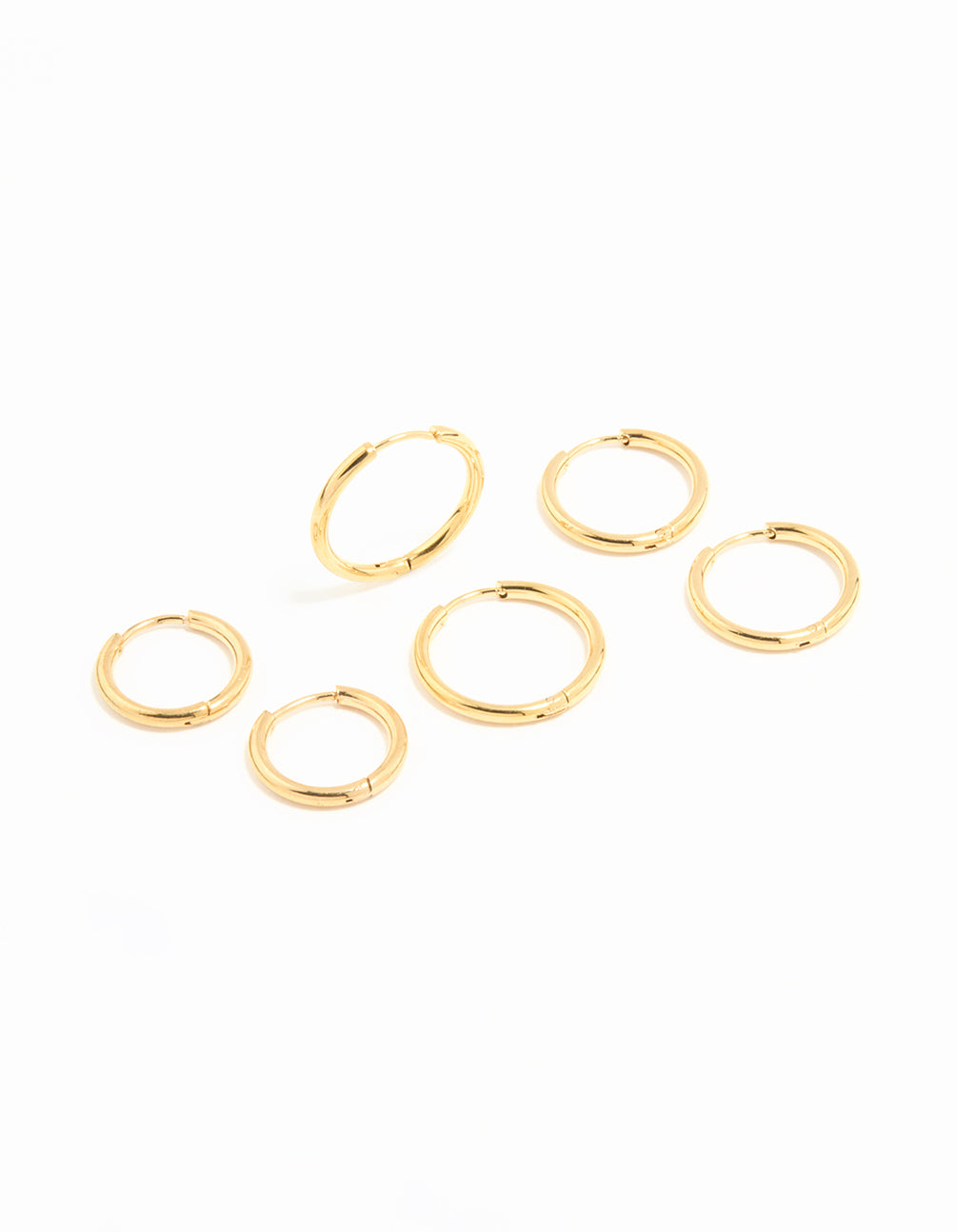 Waterproof Gold Plated Stainless Steel Thin Hoop Earrings 3-Pack