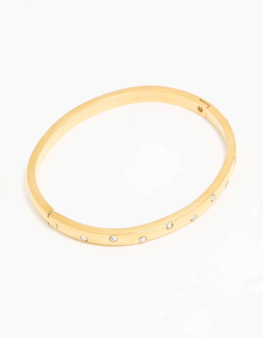 Waterproof Gold Plated Stainless Steel Diamante Smooth Hinged Bracelet