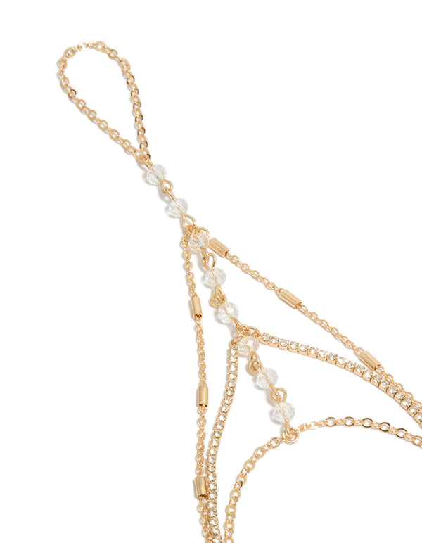 Gold Clear Bead & Diamante Layered Hand Chain