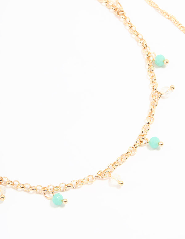 Gold Beaded & Chain Anklets 2-Pack