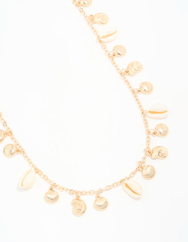 Genuine Shell & Gold Ribbed Shell Waist Chain