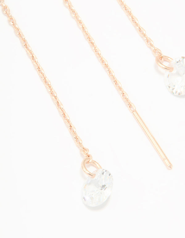 Rose Gold Plated Cubic Zirconia Thread Through Earrings