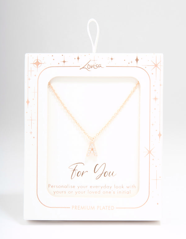 Rose Gold Plated Cubic Zirconia Letter A Necklace