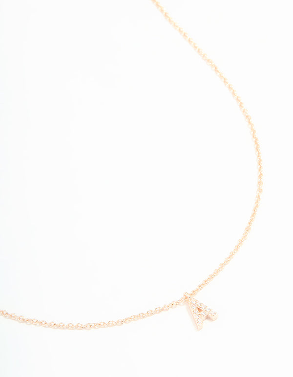 Rose Gold Plated Cubic Zirconia Letter A Necklace