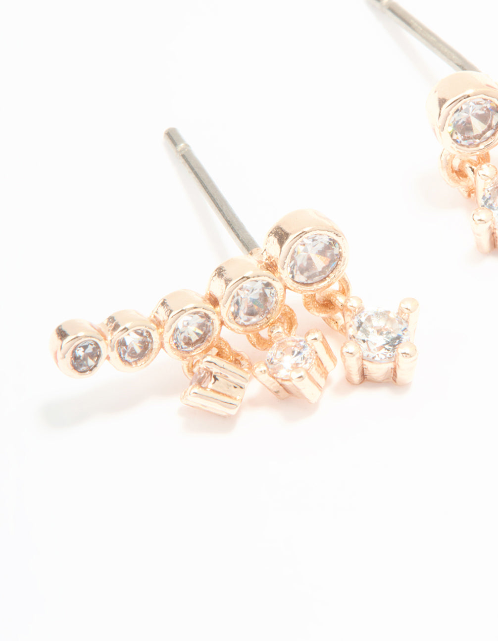 Rose Gold Plated Cubic Zirconia Bezel Crawler Stud Earrings