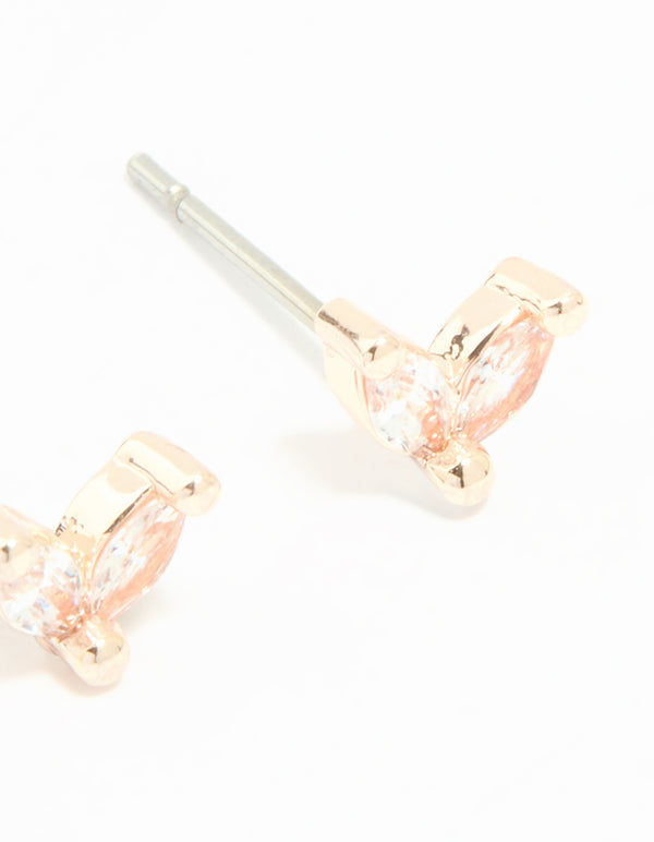Rose Gold Plated Cubic Zirconia Flower Stud Earrings 2-Pack