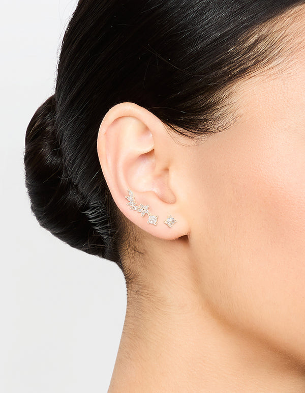 Rose Gold Plated Cubic Zirconia Flower Swirl Stud Earrings 3-Pack