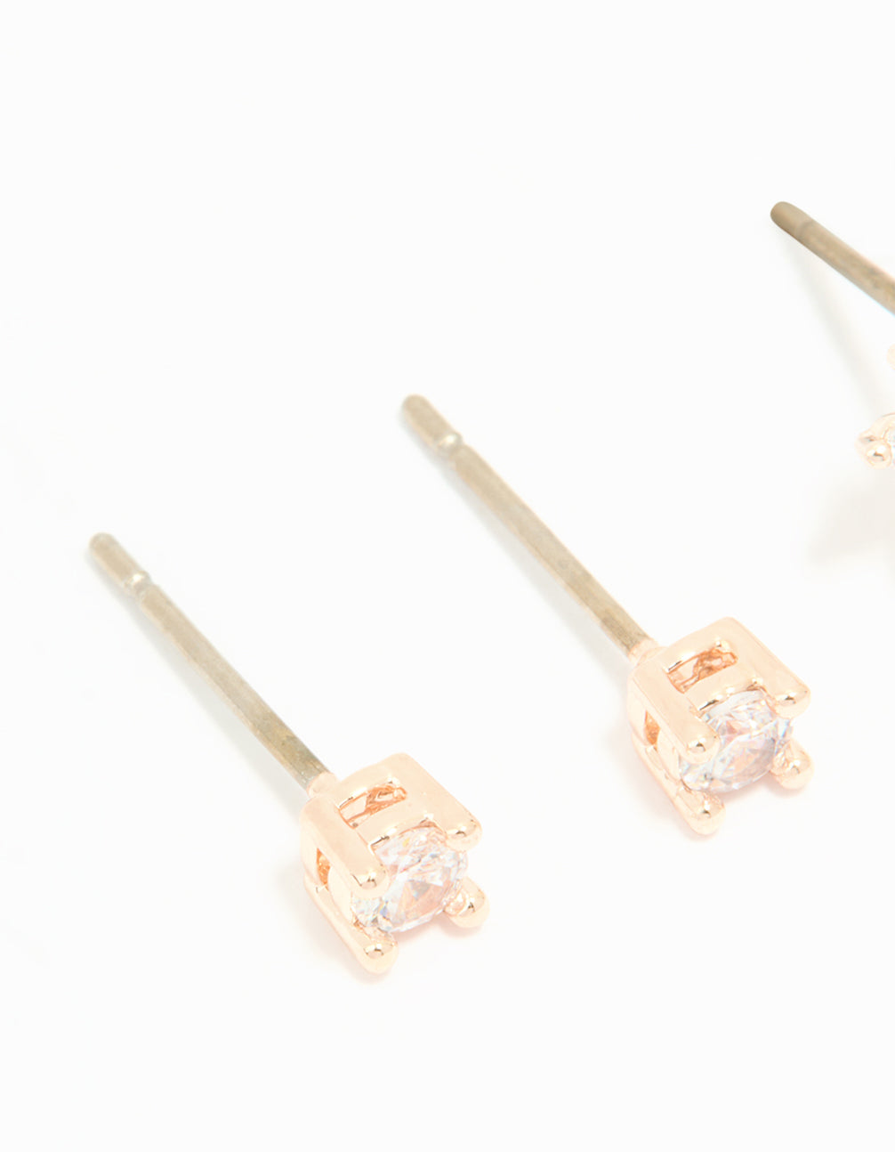 Rose Gold Plated Cubic Zirconia Flower & Classic Stud Earrings 2-Pack