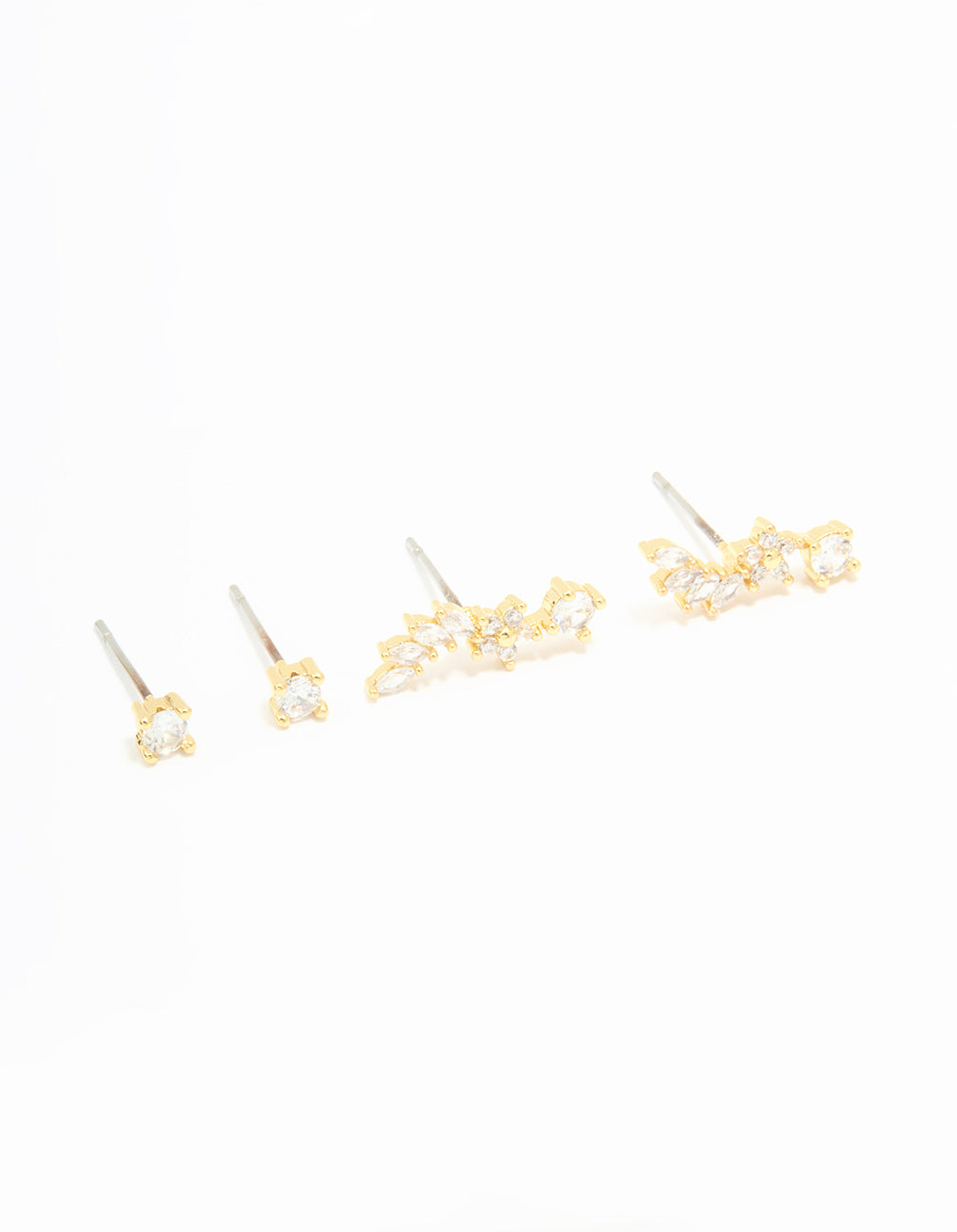 Gold Plated Cubic Zirconia Floral Crawler Stud Earrings 2-Pack