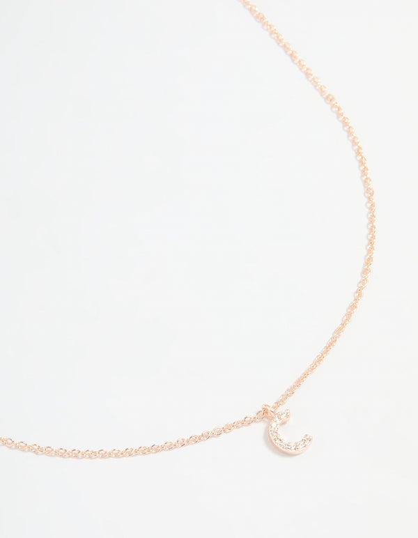 Rose Gold Plated Cubic Zirconia Letter C Necklace