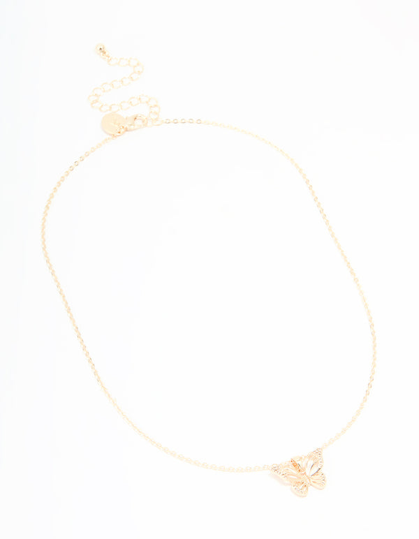 Rose Gold Plated Cubic Zirconia Butterfly Necklace