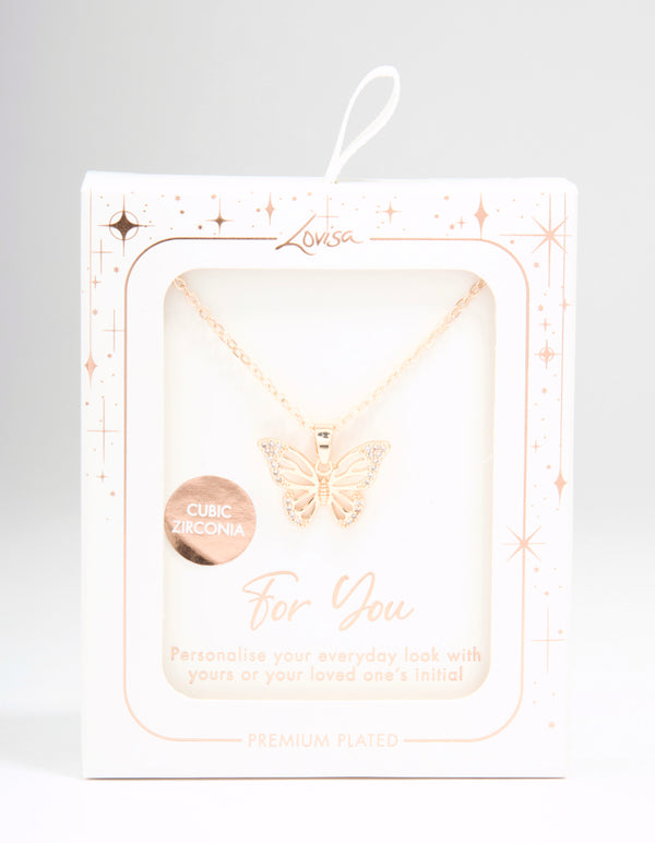 Rose Gold Plated Cubic Zirconia Butterfly Necklace