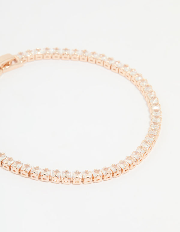 Rose Gold Plated Cubic Zirconia Tennis Bracelet & Earrings Set