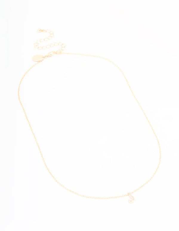Rose Gold Plated Cubic Zirconia Letter J Necklace