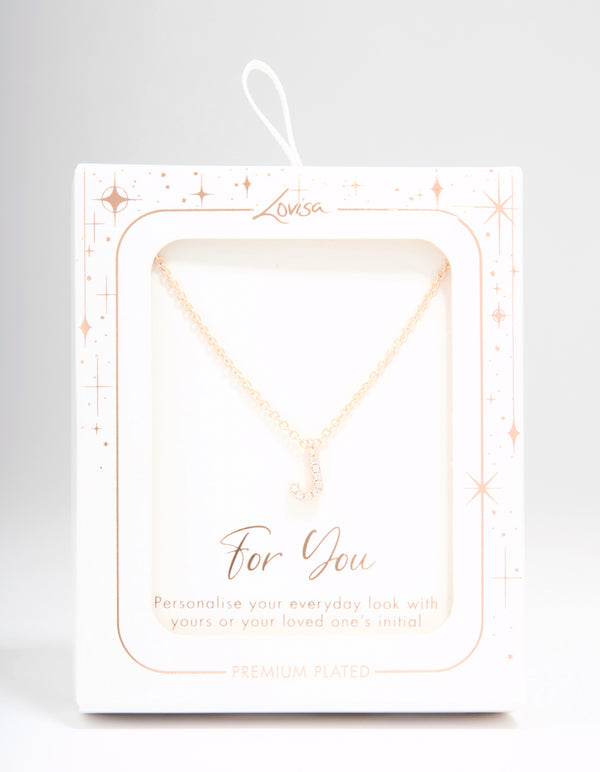 Rose Gold Plated Cubic Zirconia Letter J Necklace