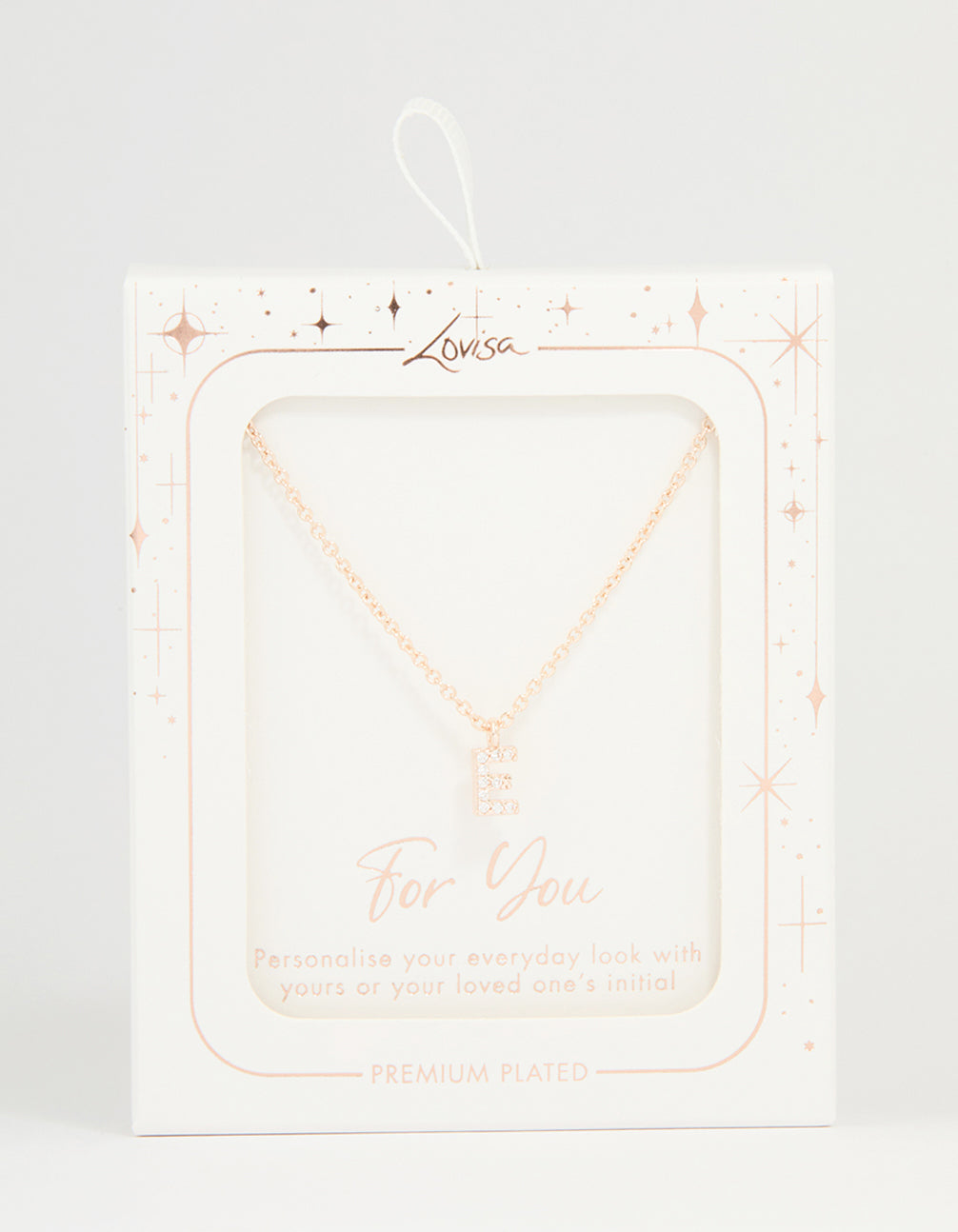 Rose Gold Plated Cubic Zirconia Letter E Necklace
