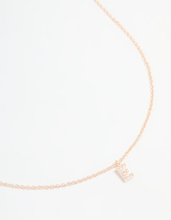 Rose Gold Plated Cubic Zirconia Letter E Necklace