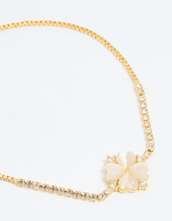 Gold Plated Cubic Zirconia Flower Toggle Bracelet