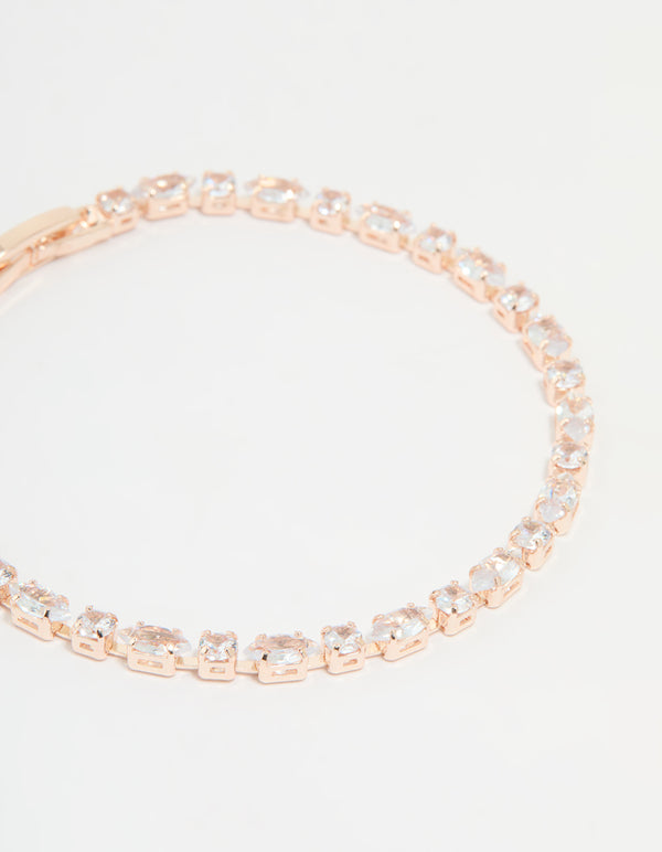Rose Gold Plated Cubic Zirconia Tennis Bracelet & Drop Earrings Set