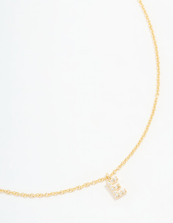 Gold Plated Cubic Zirconia Letter E Necklace
