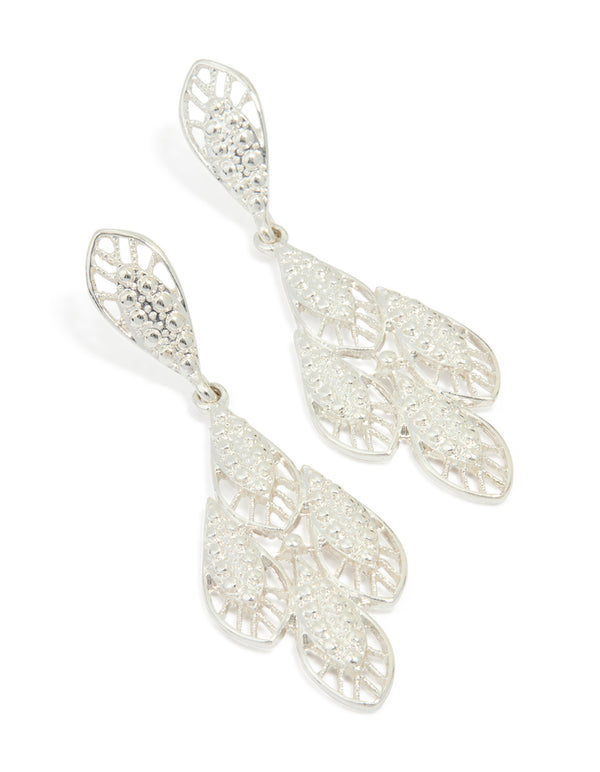 Silver Filigree Leaf Drop Earrings