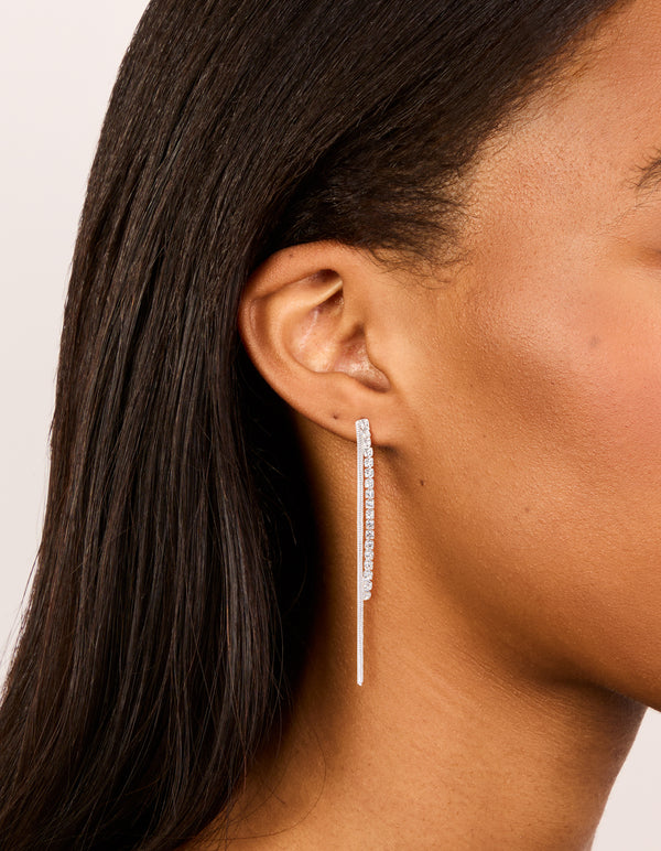 Silver Diamante Cupchain Drop Earrings