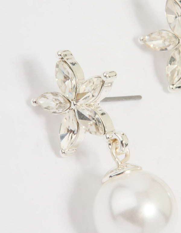 Silver Diamante Pearl Drop Earrings