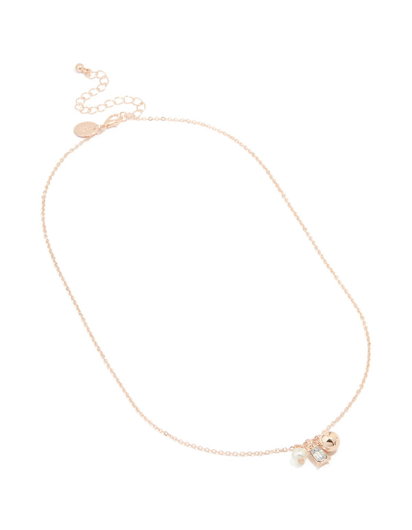 Rose Gold Pearl Diamante Ball Necklace