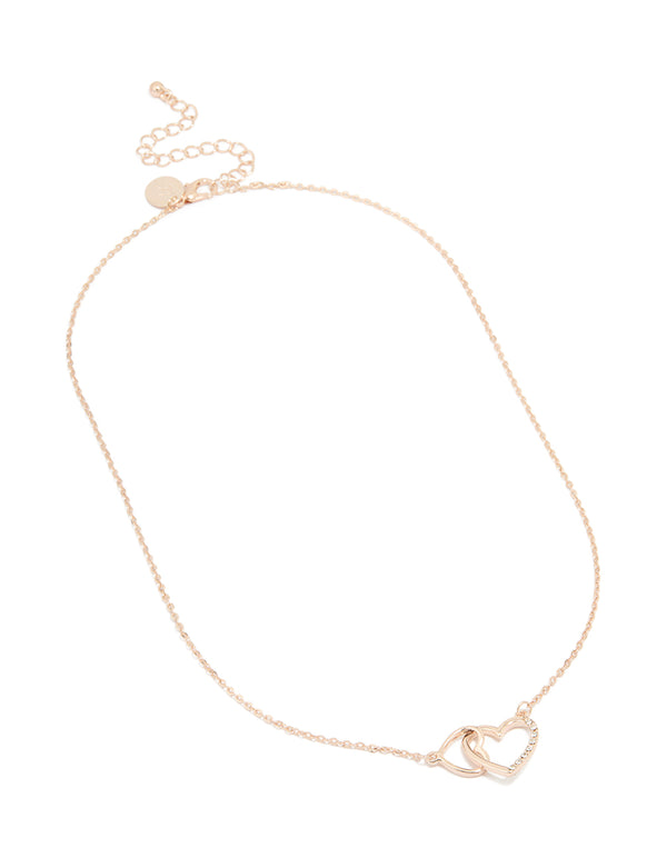 Rose Gold Diamante Heart Link Necklace