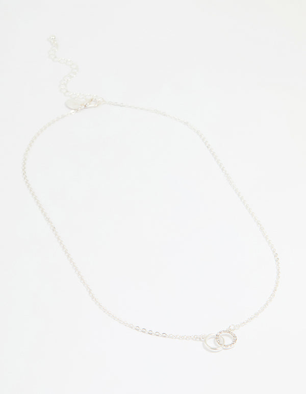 Silver Diamante Open Linked Circle Pendant Necklace