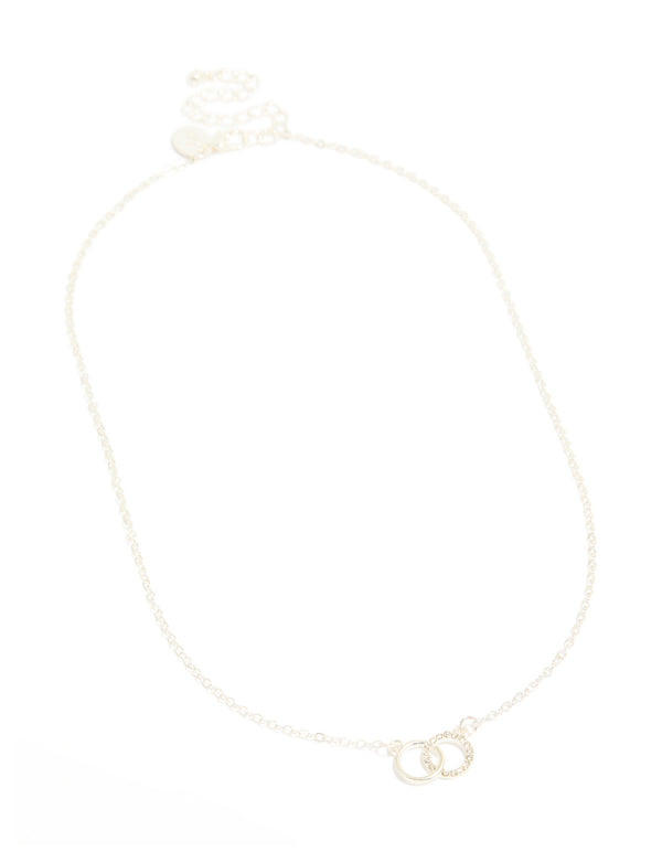 Silver Diamante Open Linked Circle Pendant Necklace