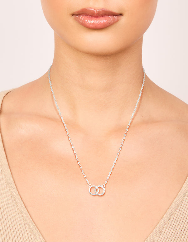 Silver Diamante Open Linked Circle Pendant Necklace