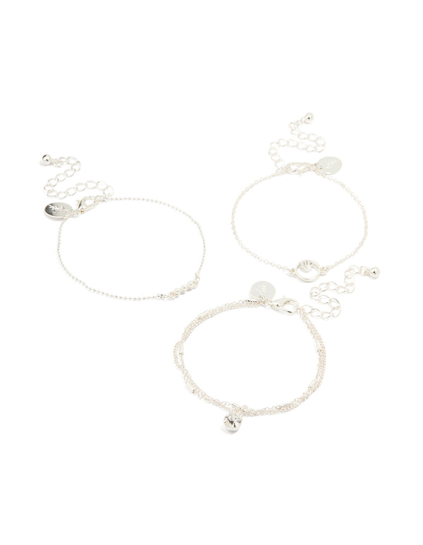 Silver Pearl & Diamante Bracelets 3-Pack