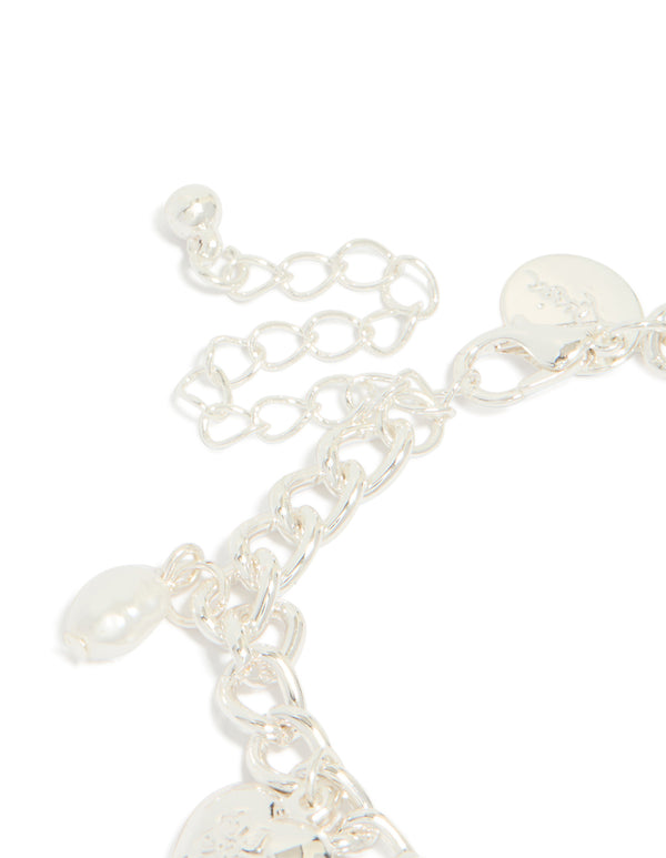 Silver Pearl Heart Charm Bracelet